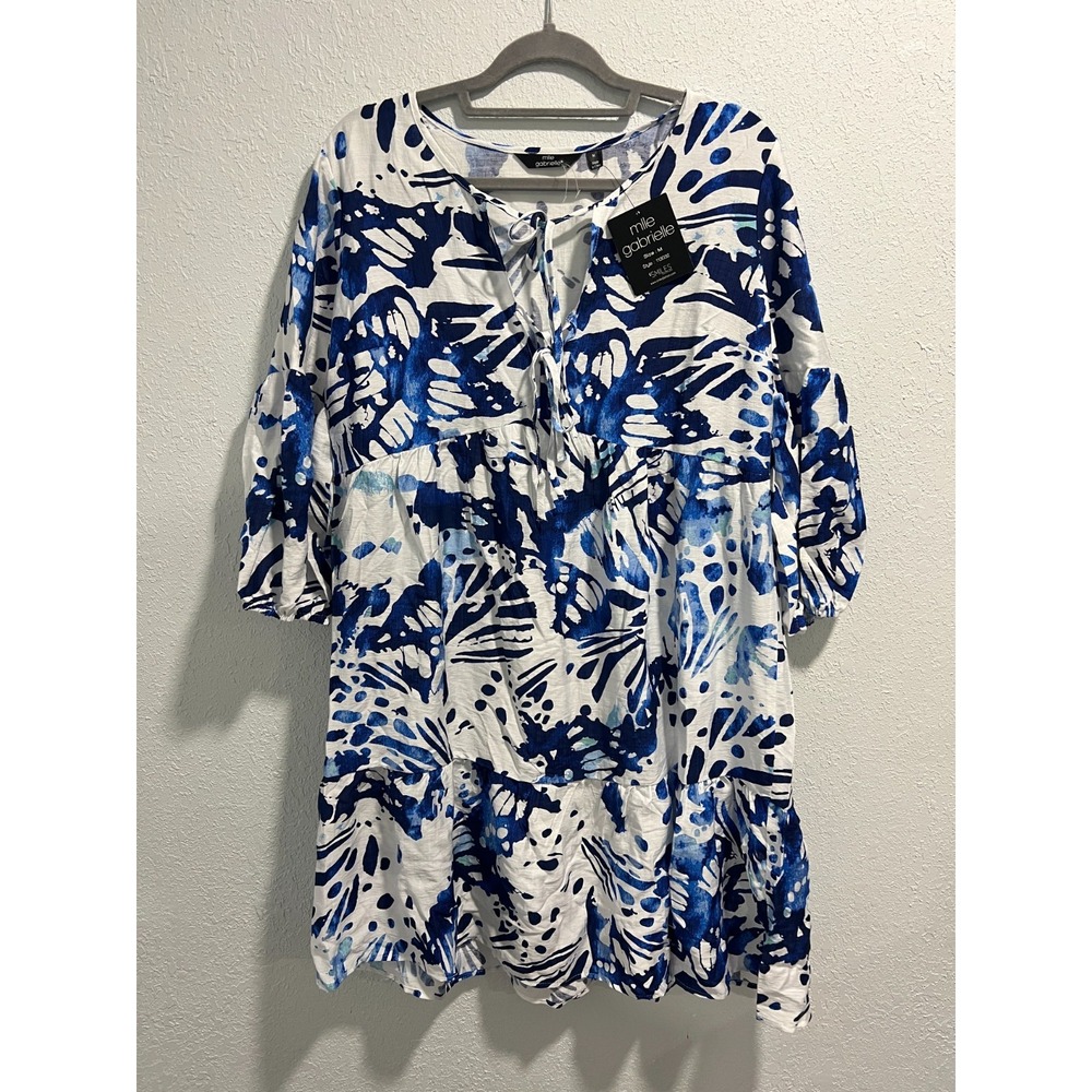Mile Gabrielle Womens Dress Blue White Beach Tie Front Resort Cruise Sz M NEW